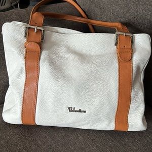 VALENTINA White Pebbled Leather w/Acorn Trim Shoulderbag